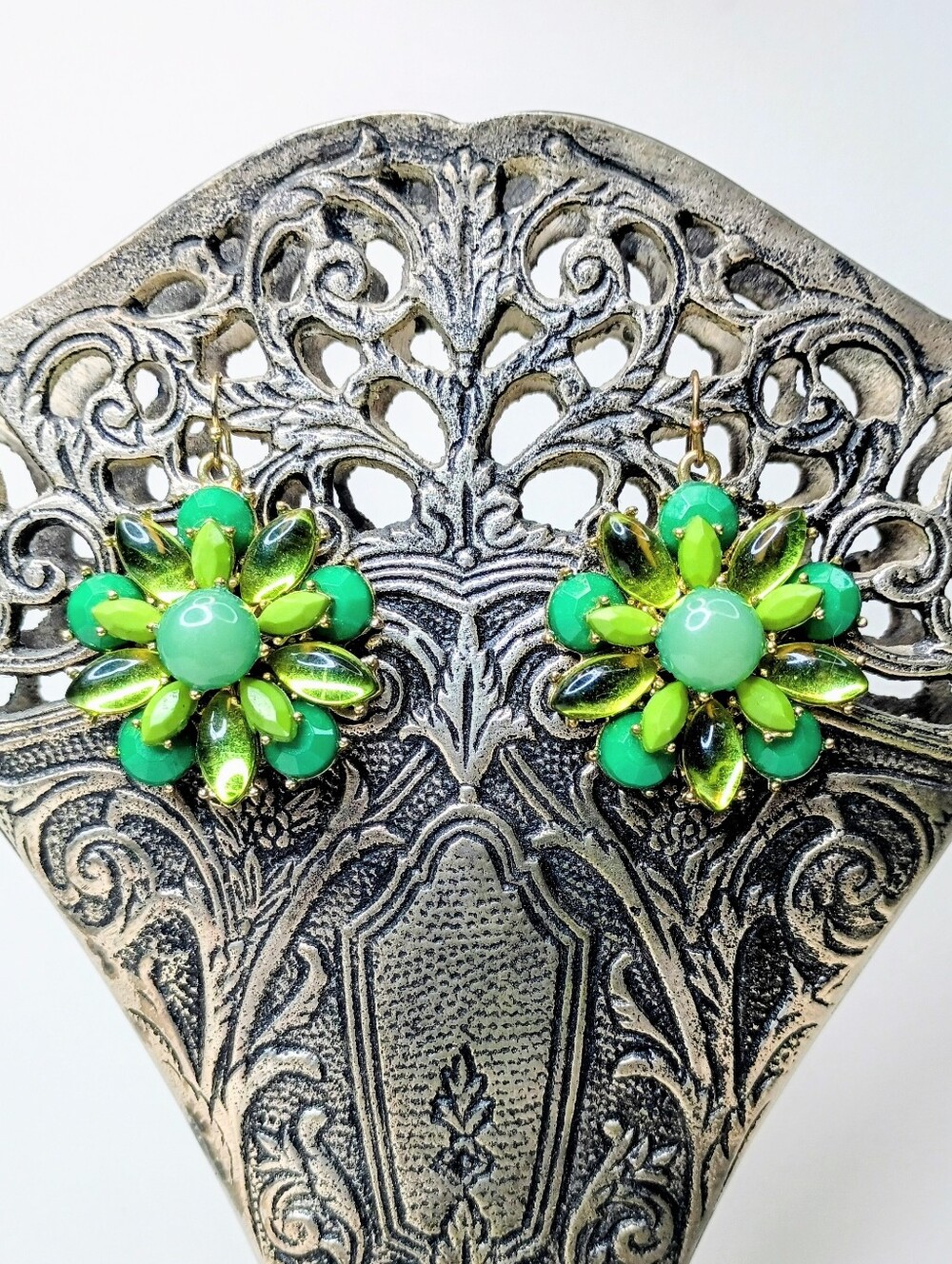 Green Floral Drop Earrings – Women Jewelry